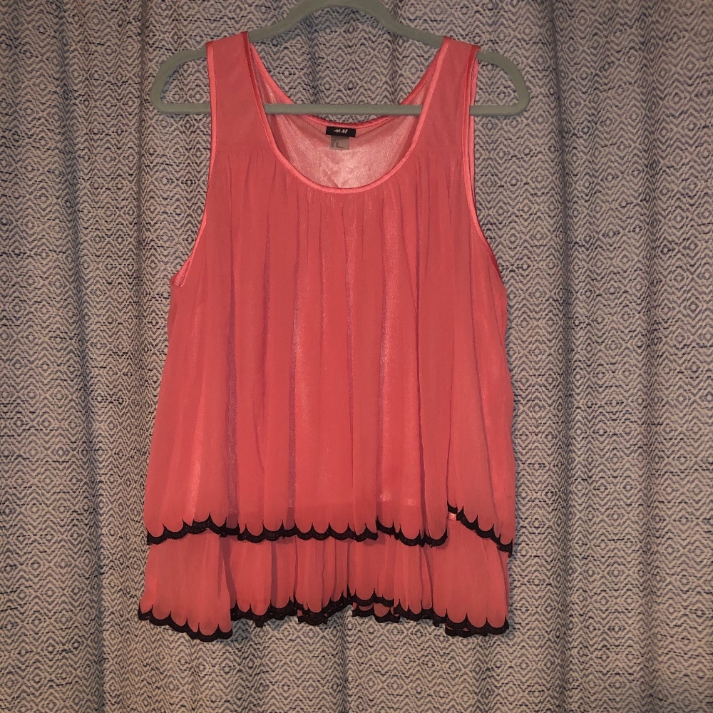 H&M Pink Tired Top with Black Scalloped Detail